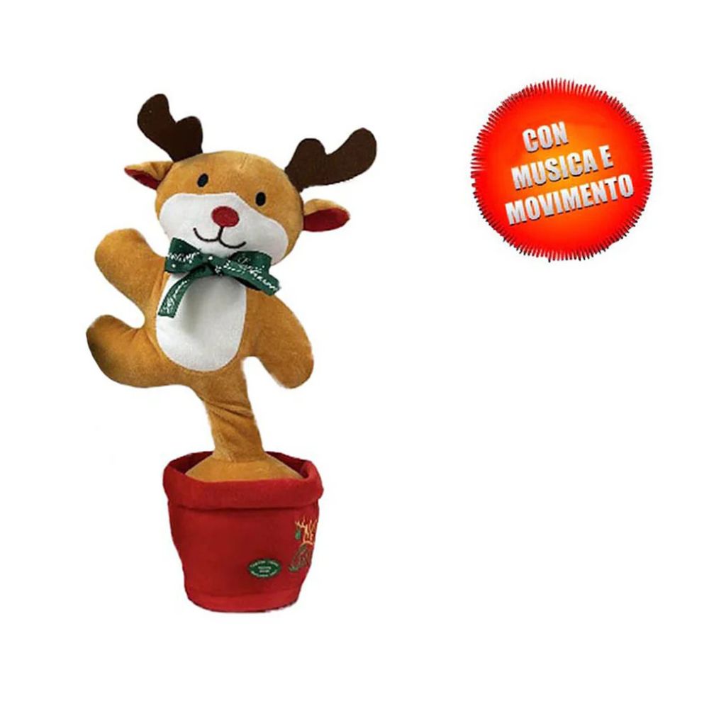 Pupazzo piantina renna di natale con movimento e musica misura 30cm