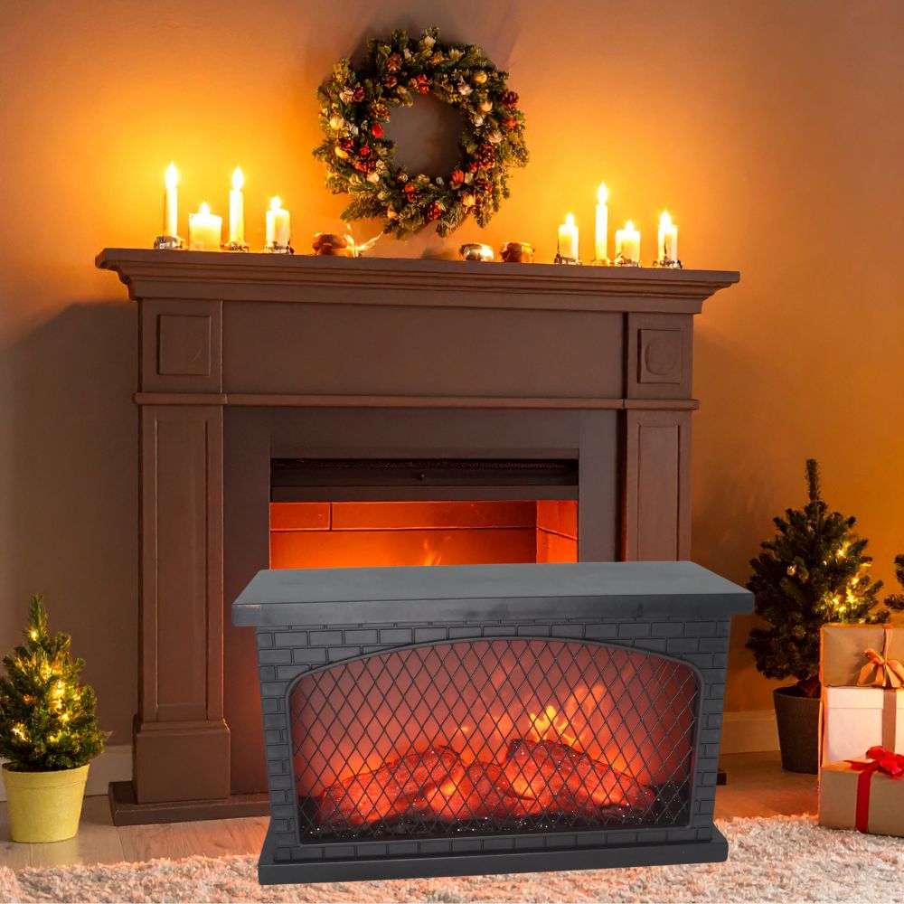 Lanterna Caminetto LED Rete Effetto Fiamma Realistica 31x12x18 cm Idea Regalo