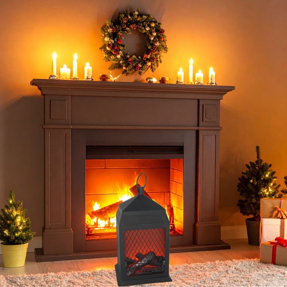 Lanterna Caminetto LED con Effetto Fiamma Realistica 26x14x16 cm Idea Regalo