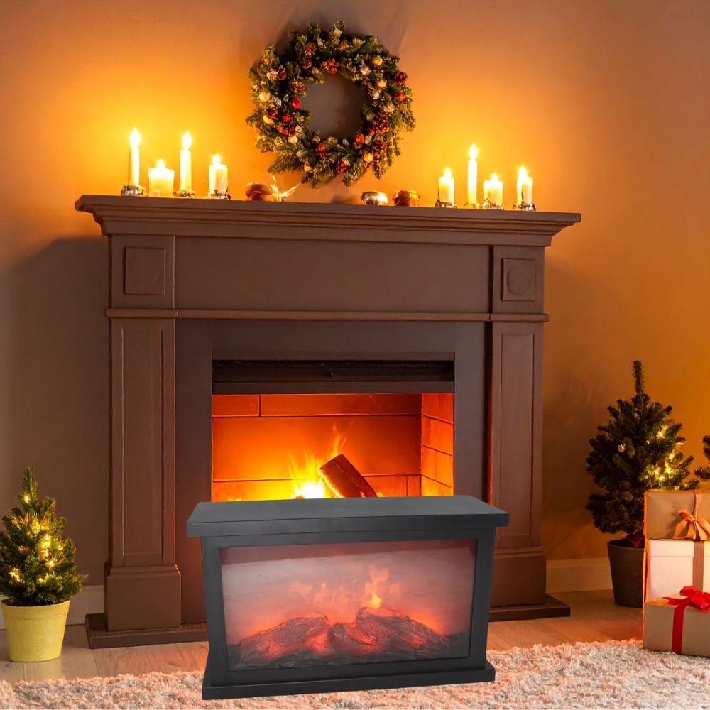 Lanterna Caminetto LED Effetto Fiamma Realistica 31x12x18 cm Idea Regalo