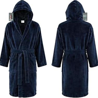 Accappatoio in Spugna con Cappuccio Uomo o Donna 100% Cotone Blu Notte Taglia XXL