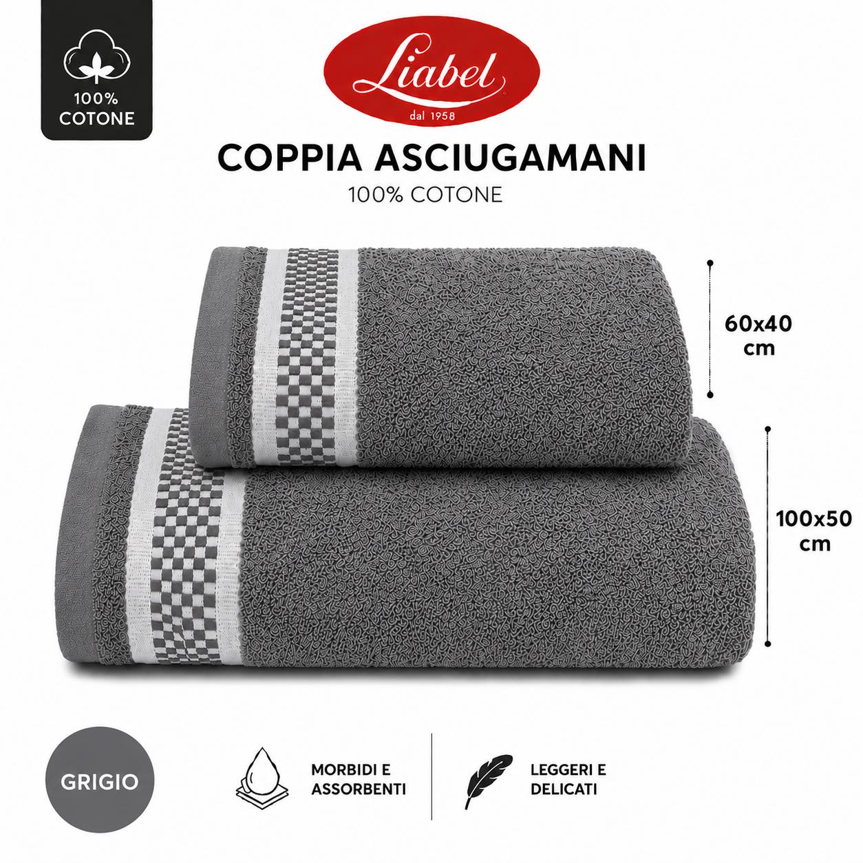 Liabel Asciugamani Set 2 pezzi 100x50 e 60x40 Grigio