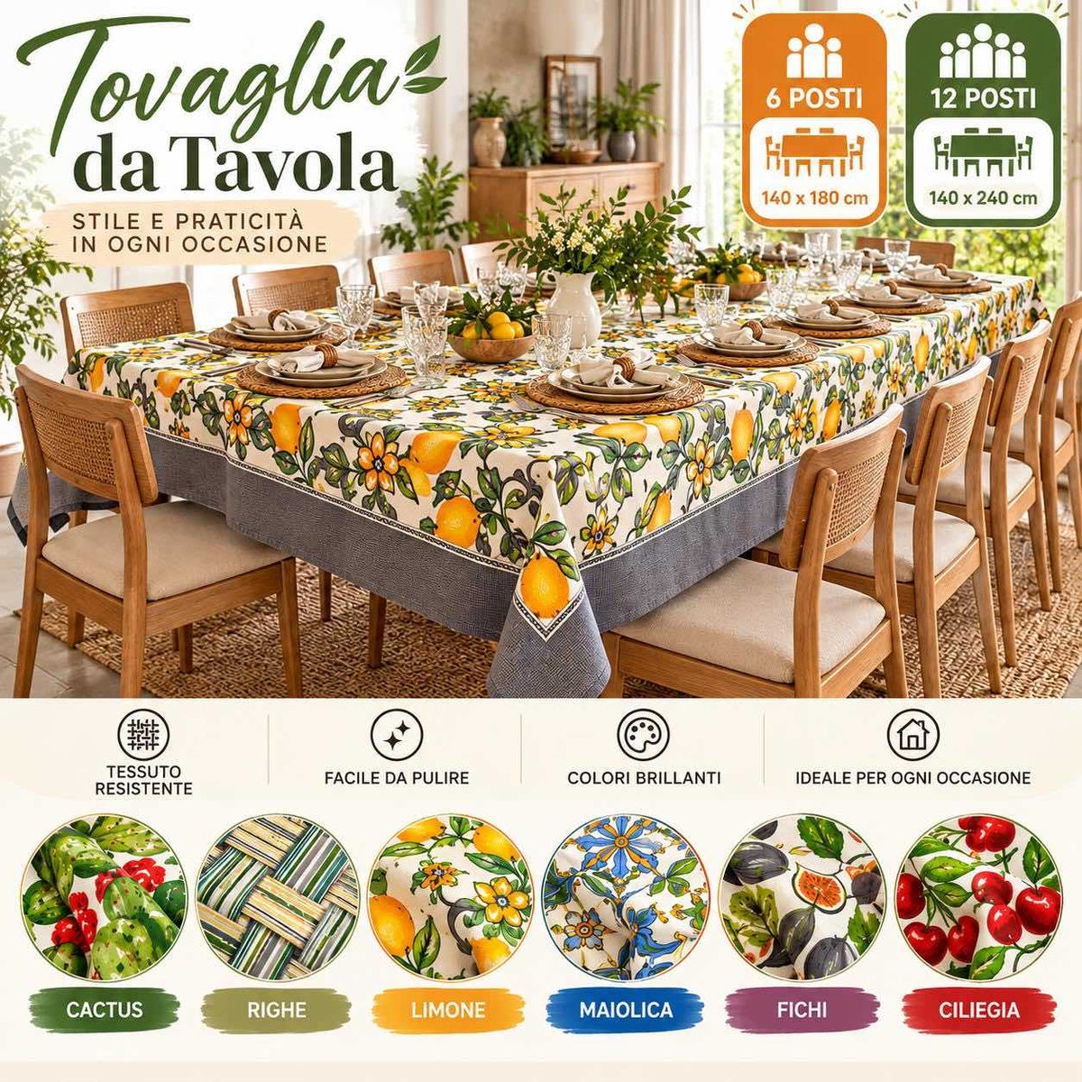 Namira Tovaglia da Tavola Rettangolare 6 Posti 140×180 cm Fantasie Assortite