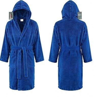 Accappatoio in Spugna con Cappuccio Uomo o Donna 100% Cotone Blu Royale XL