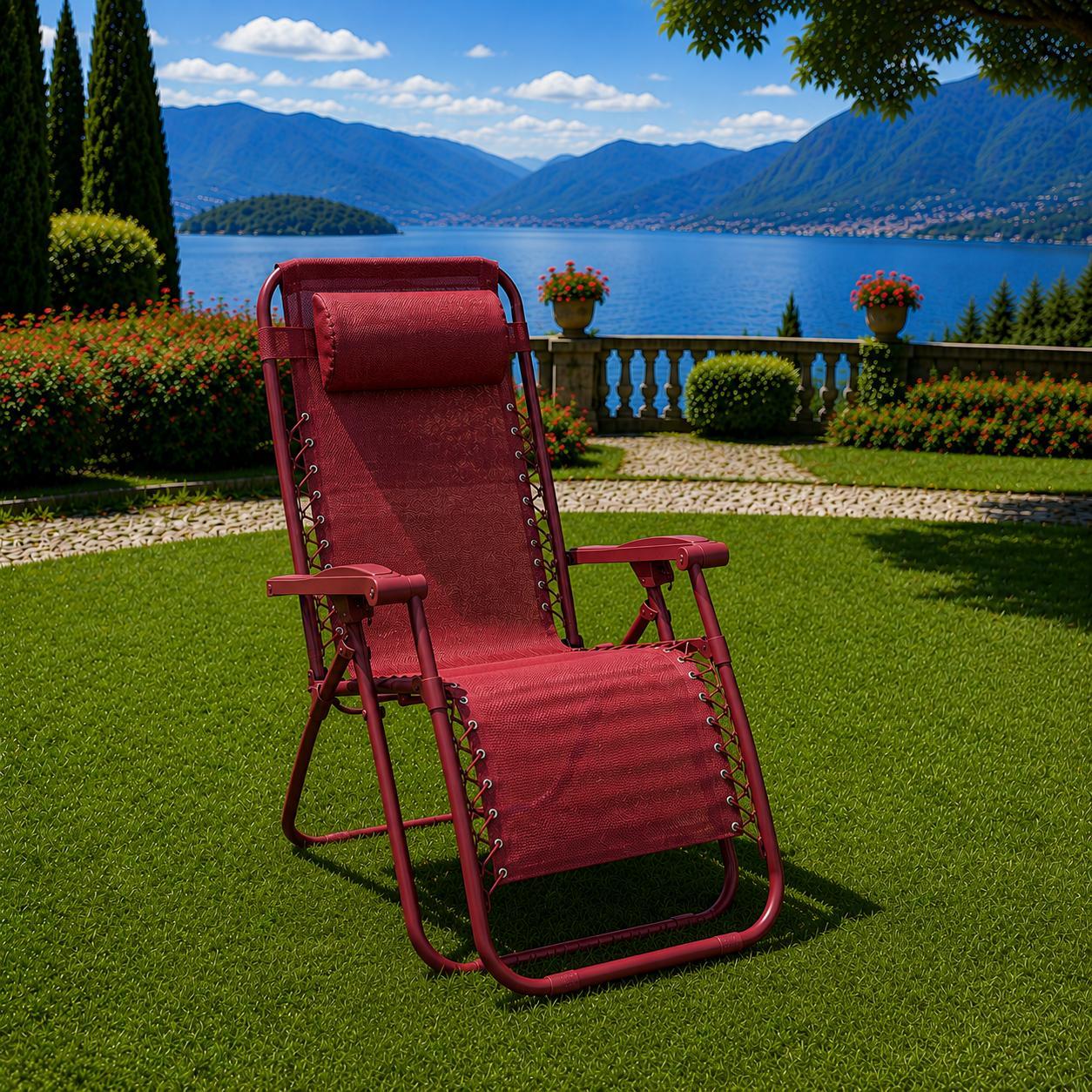 Sedia Sdraio Zero Gravity pieghevole in accaio Colore Bordeaux