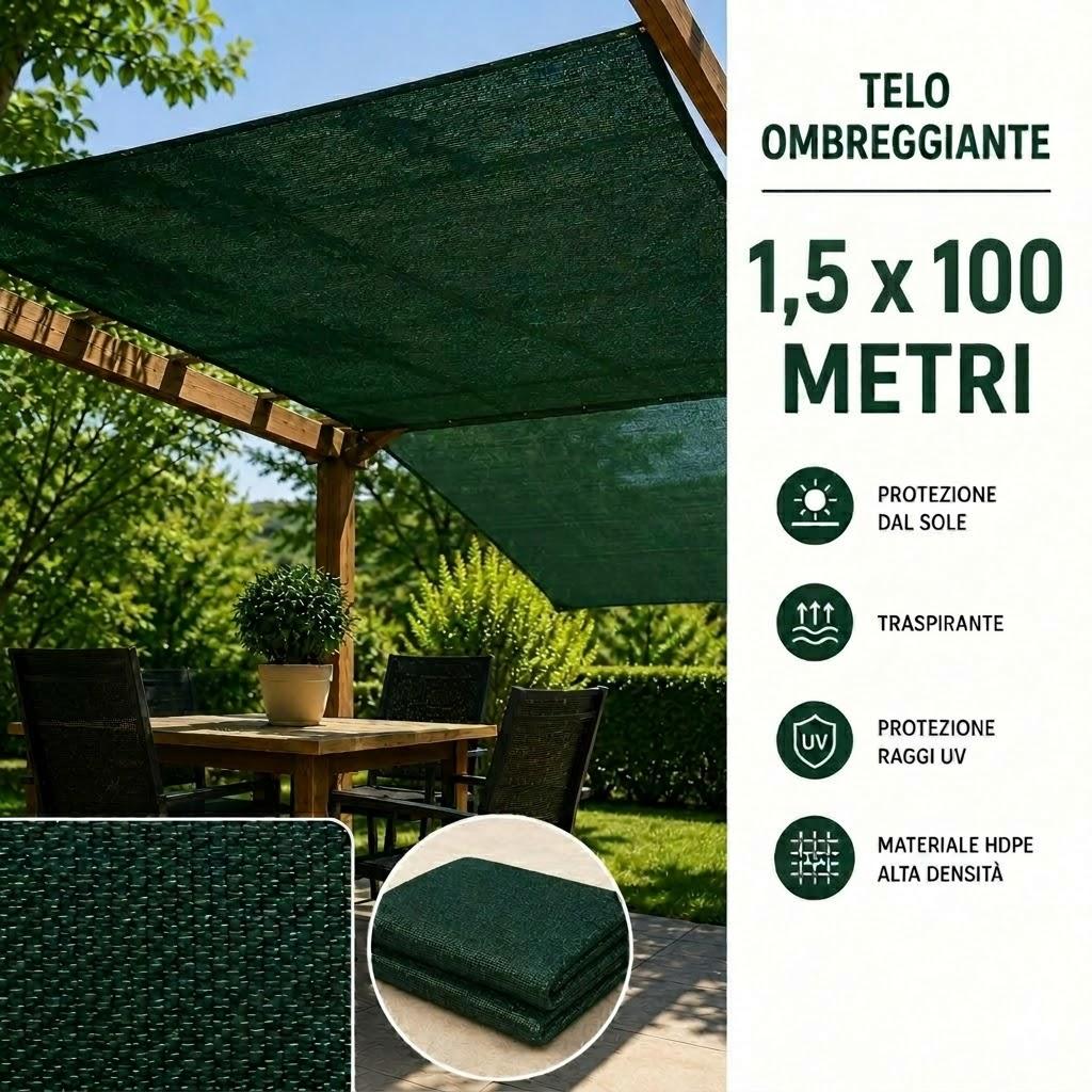 Telo Ombreggiante Verde HDPE Rete Frangisole UV per Giardino 1,5x100 Metri