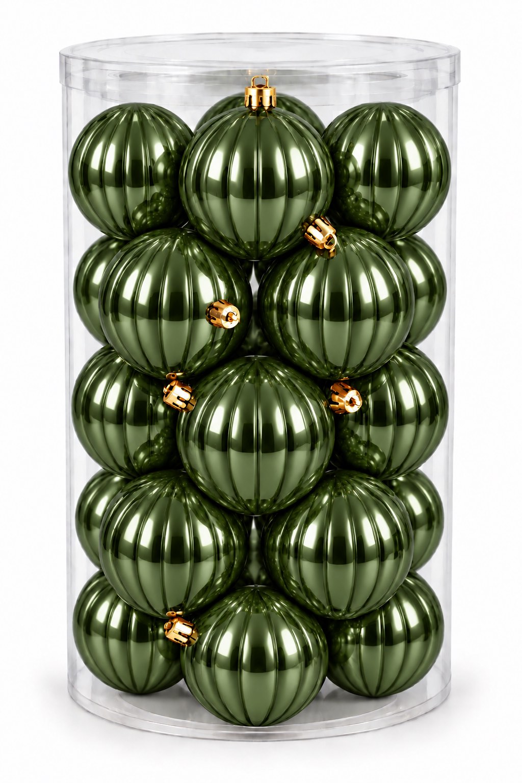 Box 30 Palle di Natale Colore Verde Foresta Rigato di 6 cm di diametro