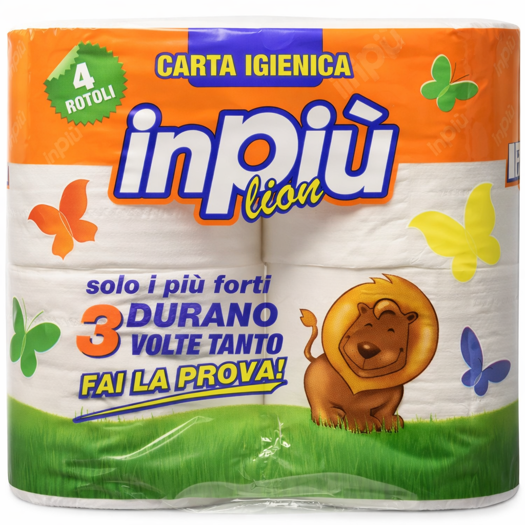 Carta Igienica Inpiù 4 Rotoli 2 Veli Resistenti Lunga Durata per Uso Quotidiano