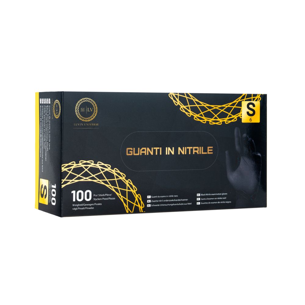 Luvin Guanti in Nitrile Colore Nero Senza Polvere TG L Box da 100pz