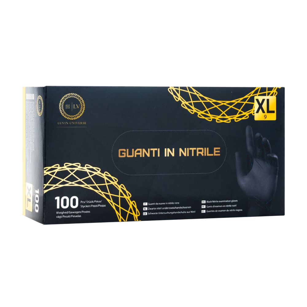 Luvin Guanti in Nitrile Colore Nero Senza Polvere TG XL Box da 100pz