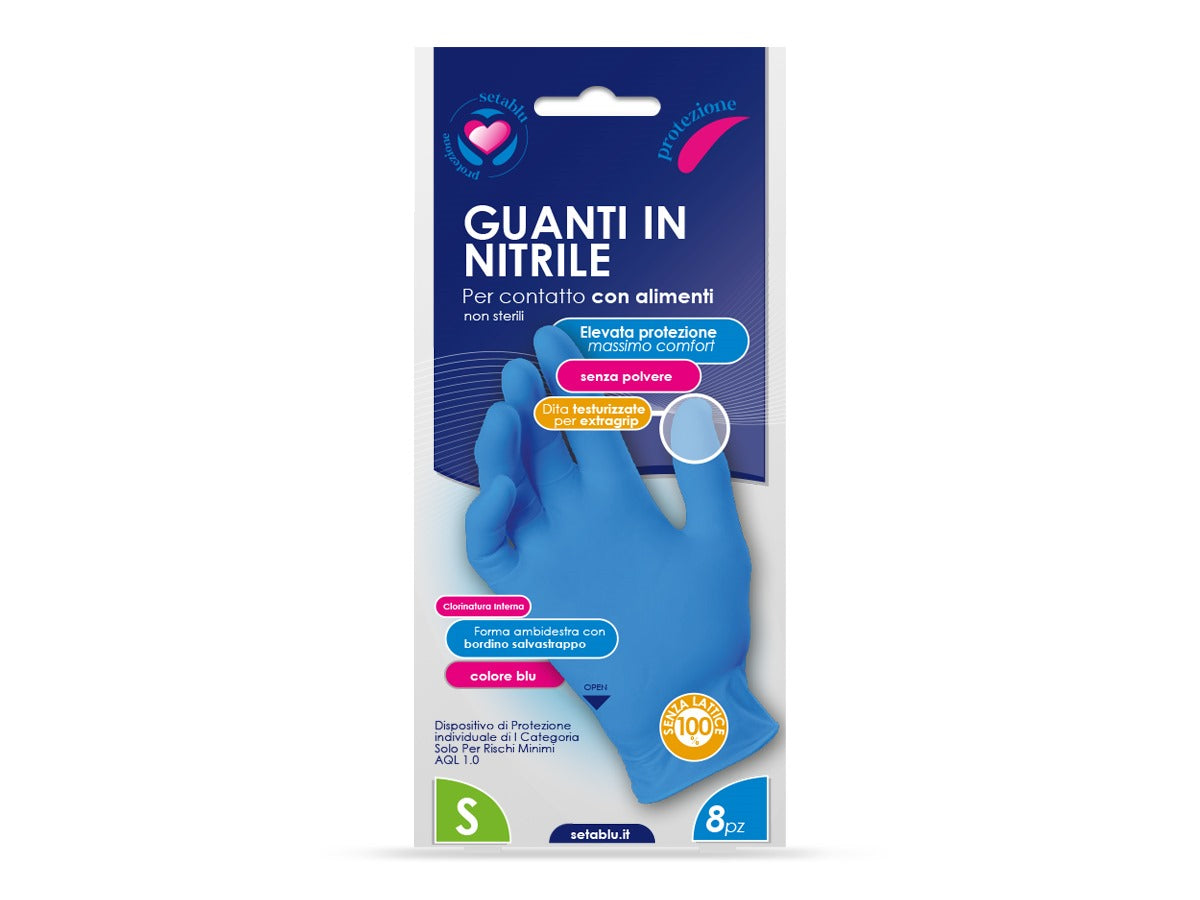 SetaBlu Home Guanti Nitrile 8Pz Misura S
