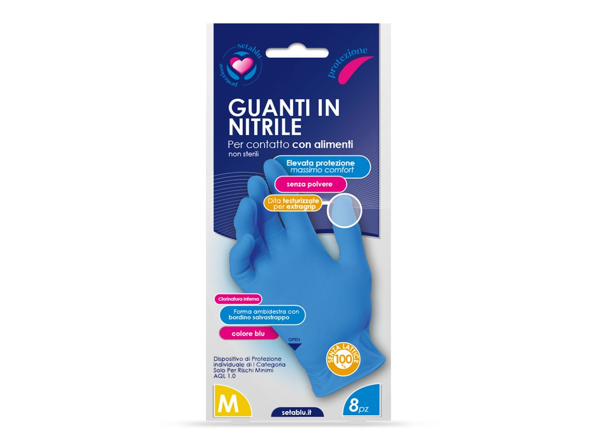 SetaBlu Home Guanti Nitrile 8Pz Misura M