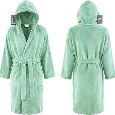 Accappatoio in Spugna con Cappuccio Uomo o Donna 100% Cotone Verde L