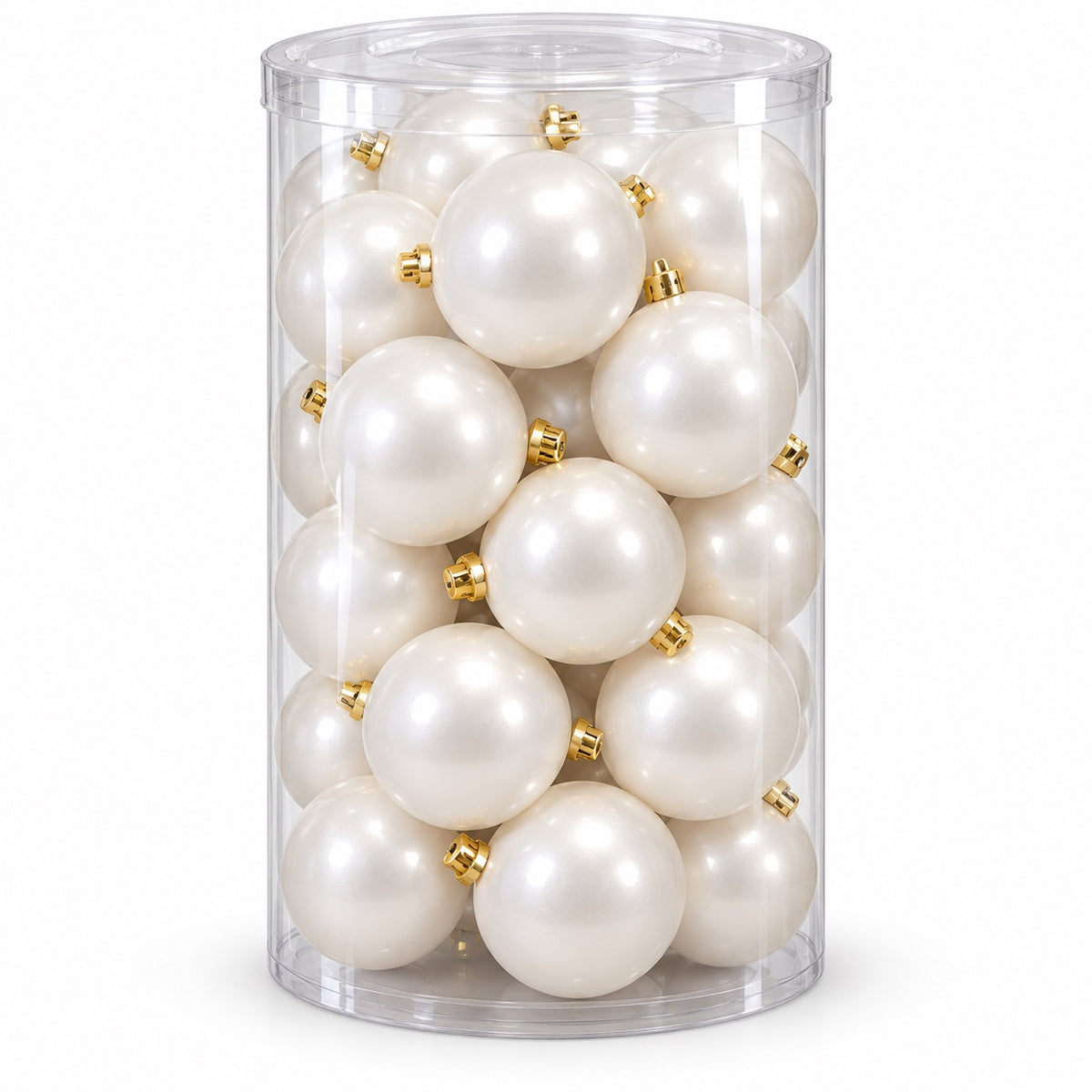 Box 16 Palle di Natale Colore Bianco Rigato di 8 cm di diametro