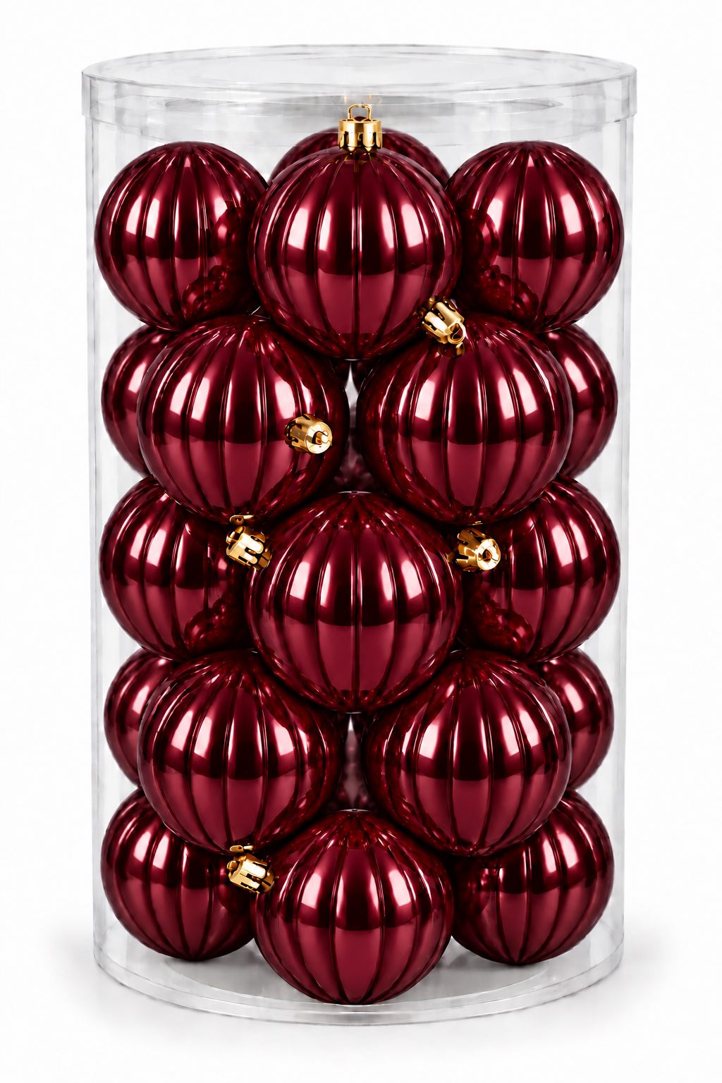 Box 12 Palle di Natale Colore Granata Rigato di 10 cm di diametro)