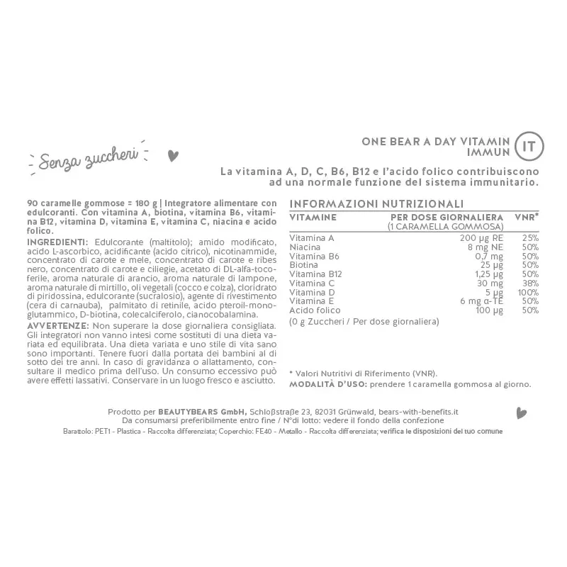 One Bear a Day Vitamin Boost Immunitario 45 Orsetti Gommosi Senza Zucchero