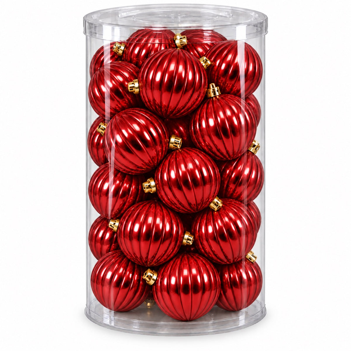 Box 30 Palle di Natale Colore Rosso Rigata di 6 cm di diametro