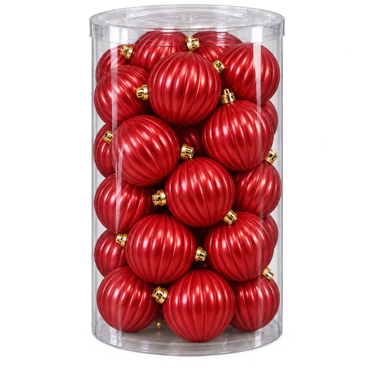 Box 16 Palle di Natale Colore Rosso Rigate di 8 cm di diametro
