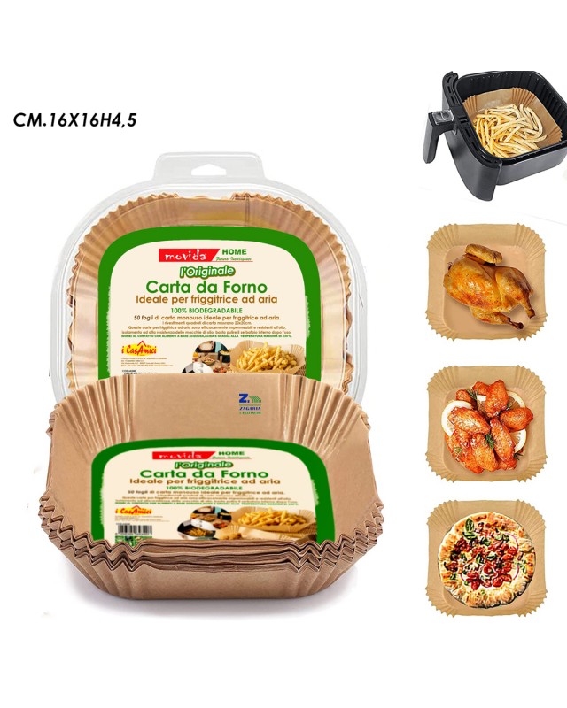 Movida Set 50 Pezzi Carta Friggitrice Ad Aria e Carta Forno 16x16xH.4.5 cm