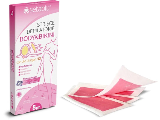 Setablu strisce depilatorie body e bikini argan e  8 pezzi