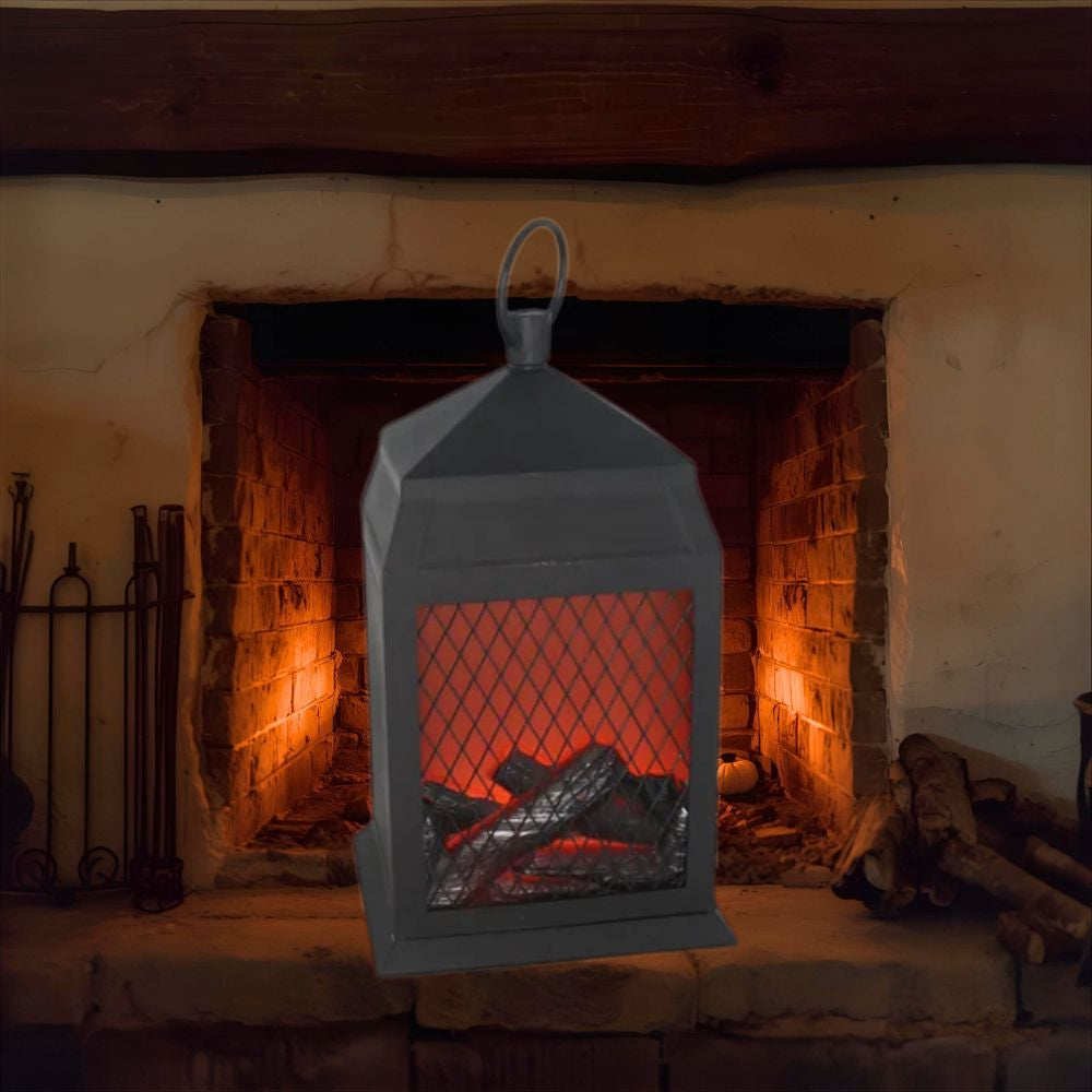 Lanterna Caminetto LED con Effetto Fiamma Realistica 26x14x16 cm Idea Regalo