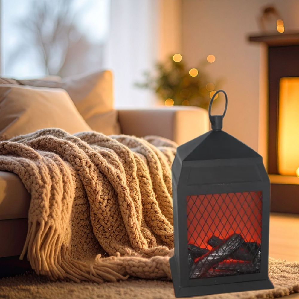 Lanterna Caminetto LED con Effetto Fiamma Realistica 26x14x16 cm Idea Regalo