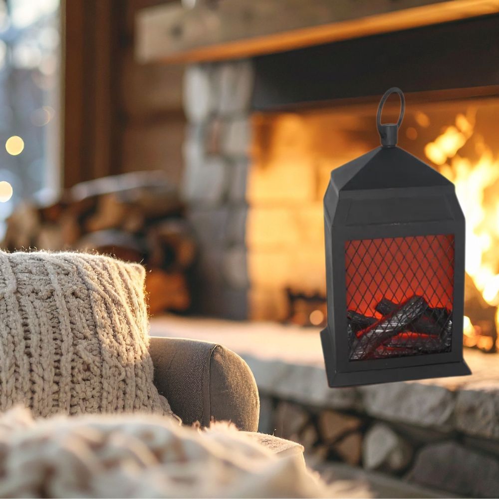 Lanterna Caminetto LED con Effetto Fiamma Realistica 26x14x16 cm Idea Regalo