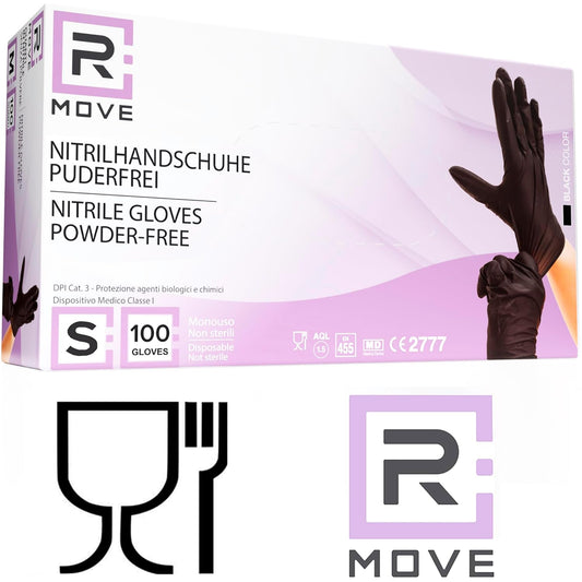 R Move Guanti in Nitrile Neri Senza Polvere TG S - Box da 100pz