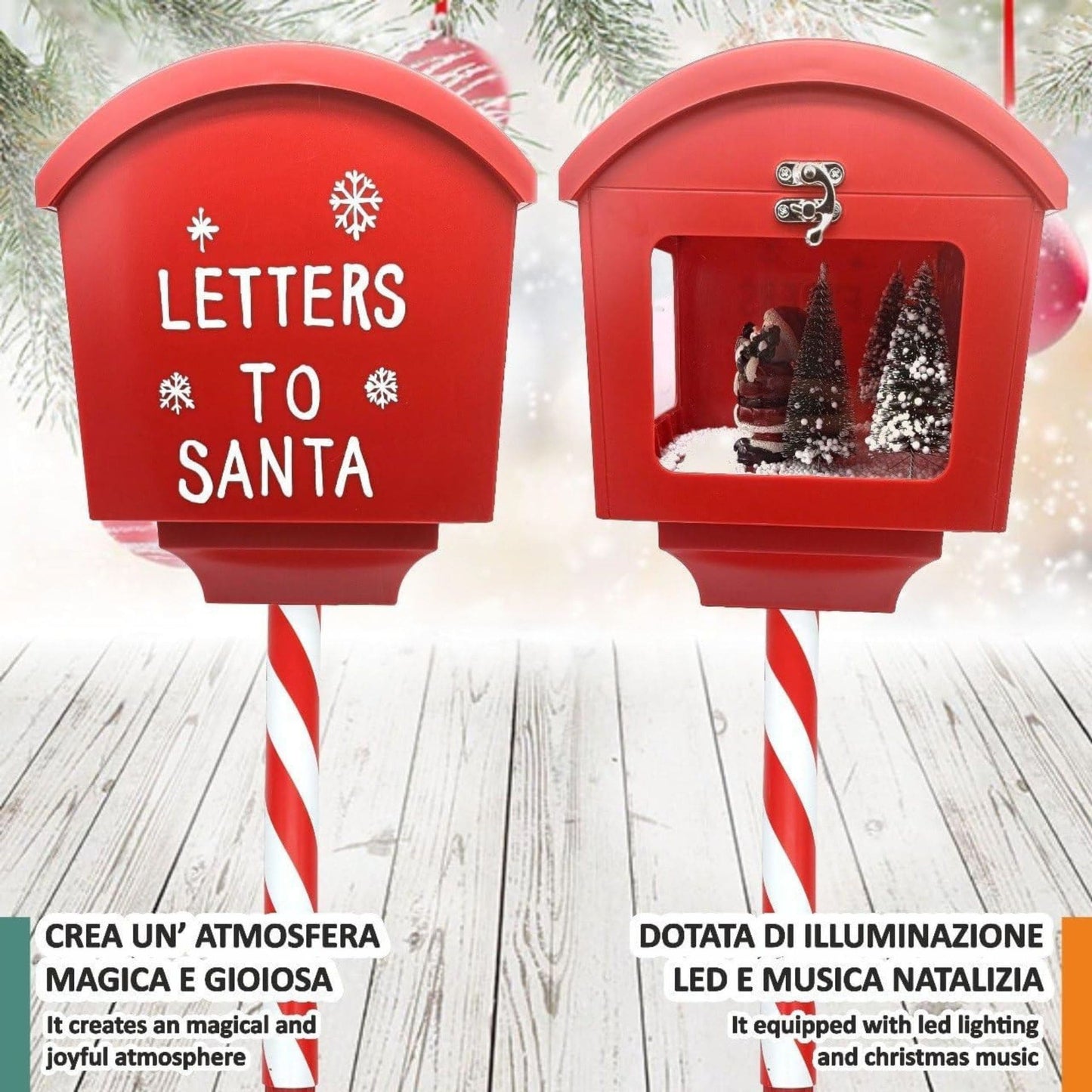 Cassetta Postale Babbo Natale da 150cm con Palo Luci LED e Suoni Idea Regalo