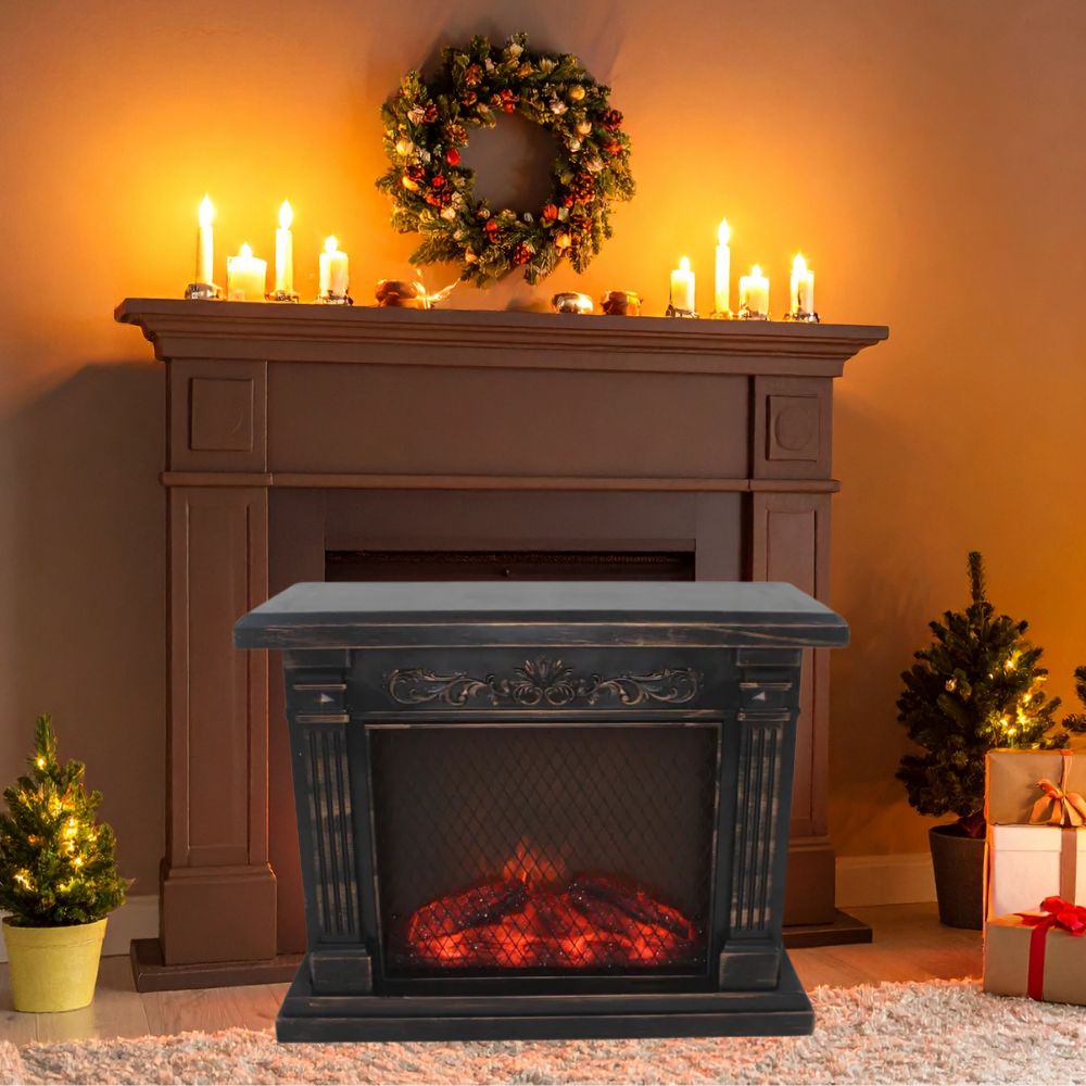 Lanterna Caminetto LED Rete Effetto Fiamma Realistica 41x17x33 cm Idea Regalo