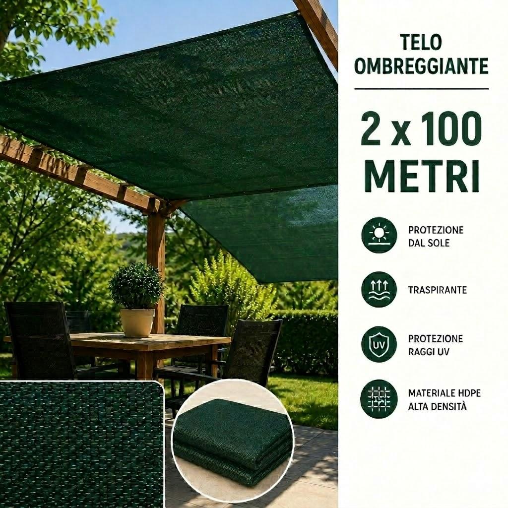 Telo Ombreggiante Verde HDPE Rete Frangisole UV per Giardino 2x100 Metri