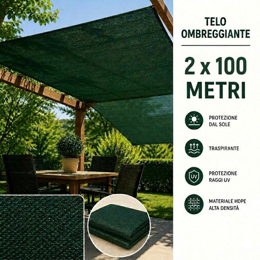 Telo Ombreggiante Verde HDPE Rete Frangisole UV per Giardino 2x100 Metri