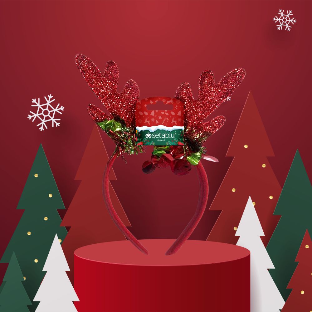 Setablu Cerchietto Natalizio Corna di Renna Glitter Rosso Idea Regalo Natale