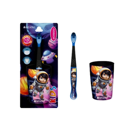 Setablu Spazzolino Kids Morbido + Bicchiere Personaggi a scelta Kids