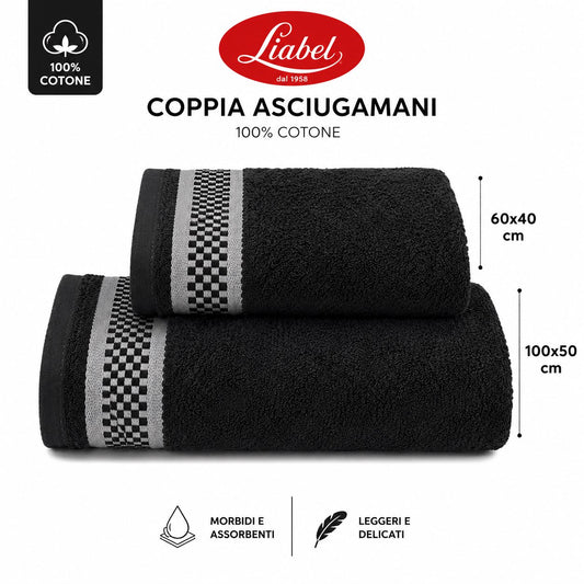 Liabel Asciugamani Set 2 pezzi 100x50 e 60x40 Nero