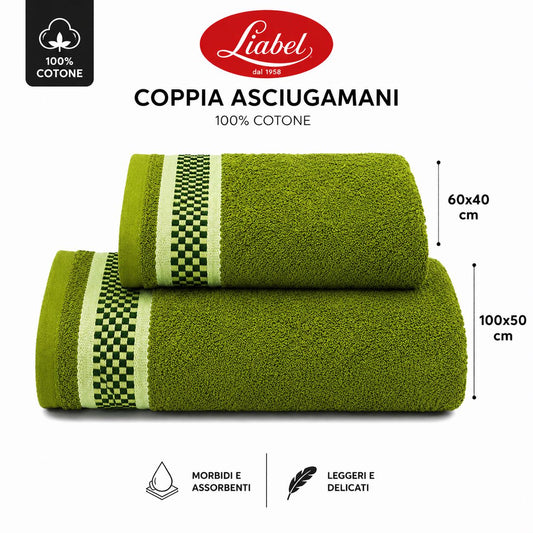 Liabel Asciugamani Set 2 pezzi 100x50 e 60x40 Verde
