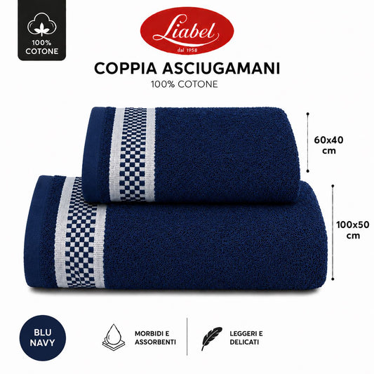 Liabel Asciugamani Set 2 pezzi 100x50 e 60x40 Blu Navy