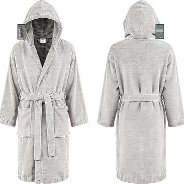 Accappatoio in Spugna con Cappuccio Uomo o Donna 100% Cotone Grigio Chiaro XL