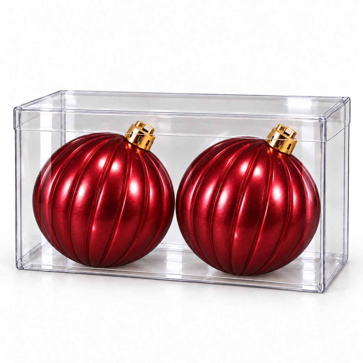 Box 2 Palle di Natale Colore Granata Rigate di 12 cm di diametro