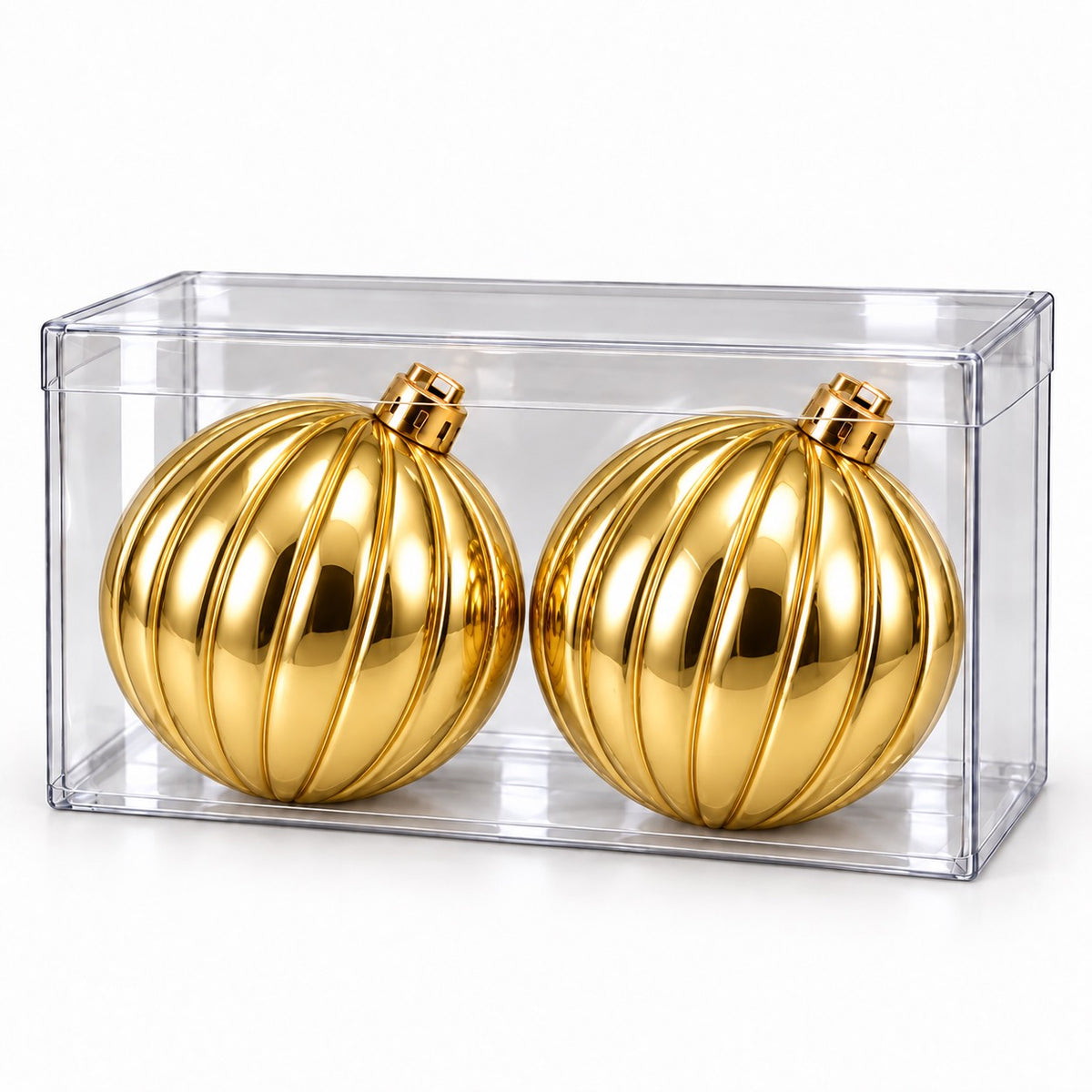 Box 2 Palle di Natale Colore Oro Metallizzato Rigate di 12 cm di diametro
