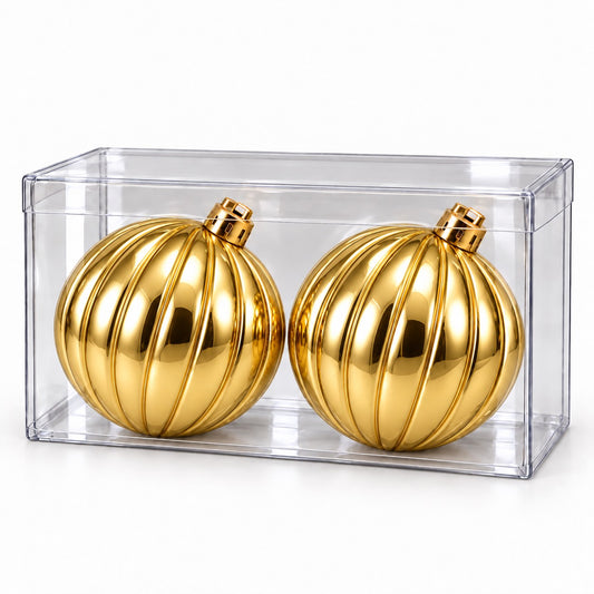 Box 2 Palle di Natale Colore Oro Metallizzato Rigate di 12 cm di diametro