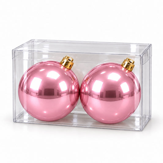 Box 2 Palle di Natale Colore Rosa Metallizzato Lisce di 12 cm di diametro