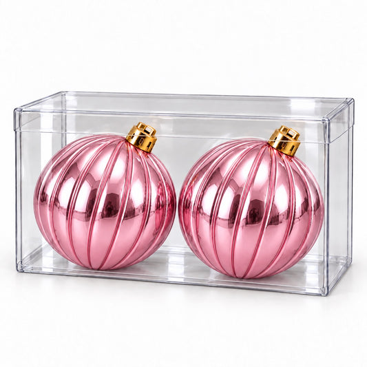 Box 2 Palle di Natale Colore Rosa Metallizzato Rigata di 12 cm di diametro
