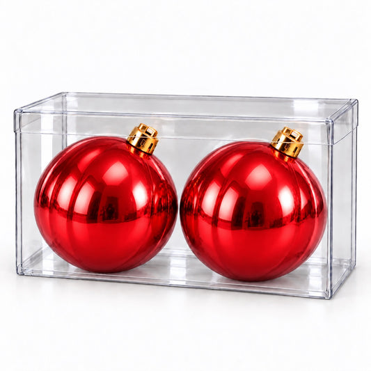Box 2 Palle di Natale Colore Rosso Lisce di 12 cm di diametro