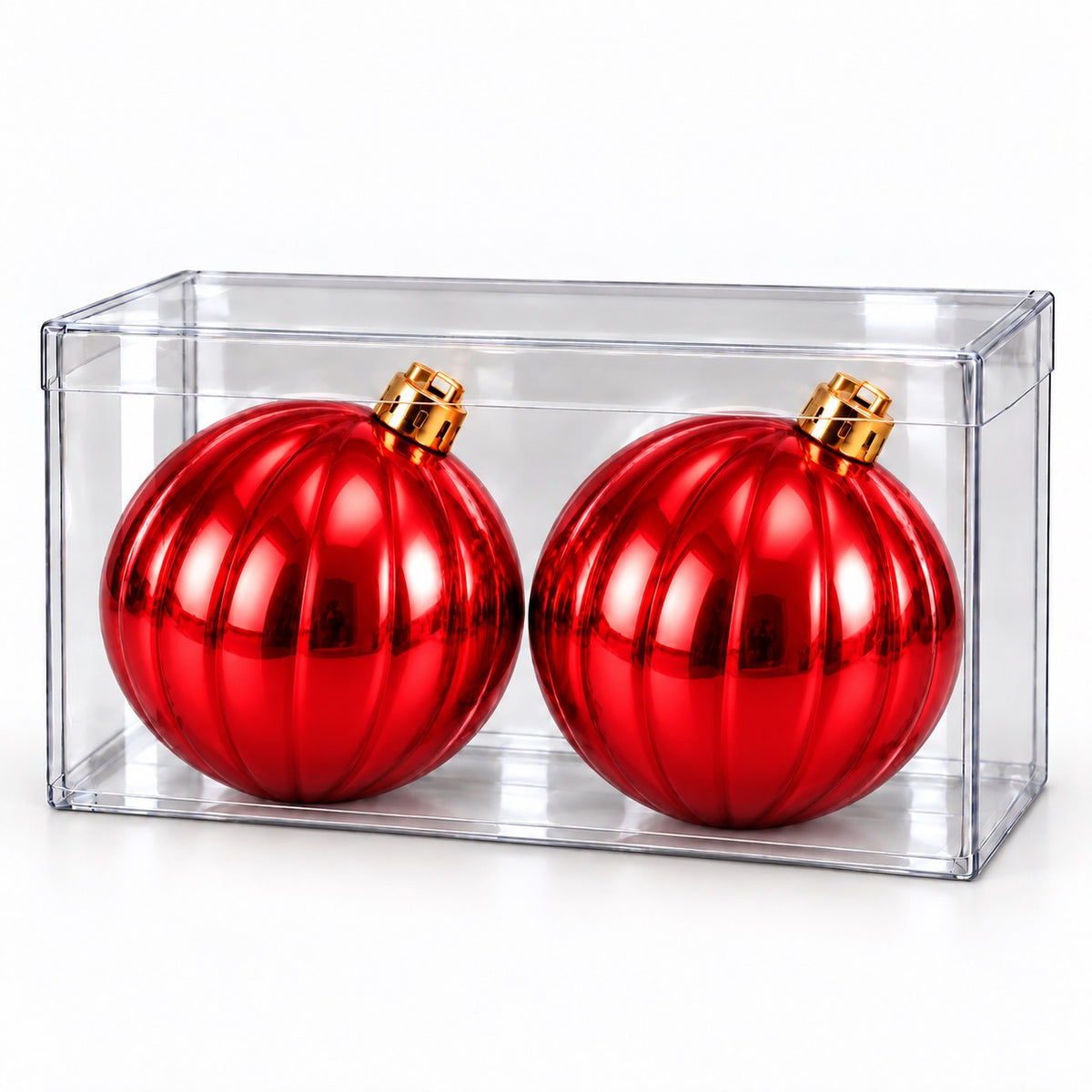 Box 2 Palle di Natale Colore Rosso Rigata di 12 cm di diametro