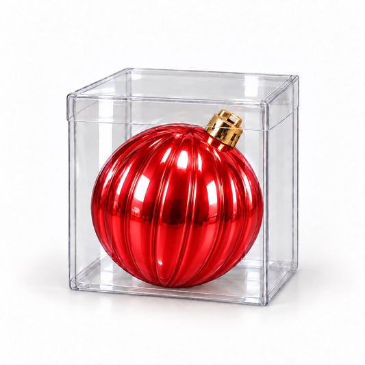Box 1 Palla di Natale Colore Rosso Rigata di 15 cm di diametro