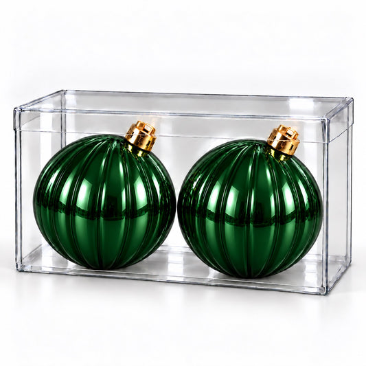 Box 2 Palle di Natale Colore Verde Muschio Rigata di 12 cm di diametro