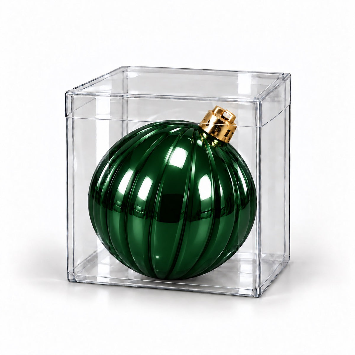 Box 1 Palla di Natale Colore Verde Muschio Rigata di 15 cm di diametro