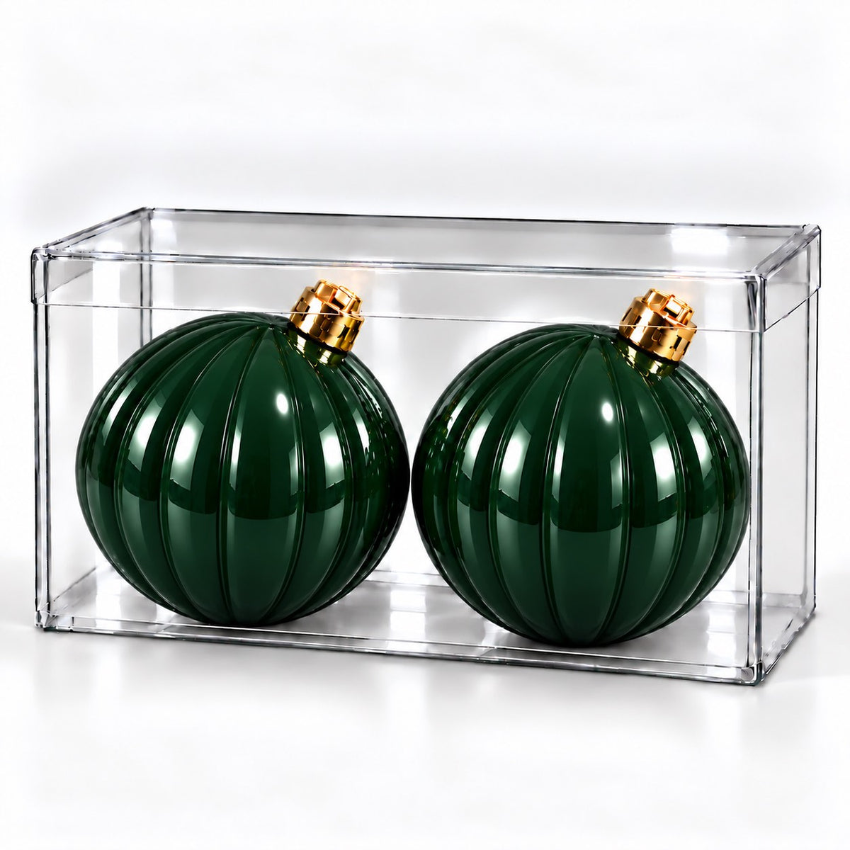 Box 2 Palle di Natale Colore Verde Foresta Rigata di 12 cm di diametro