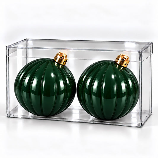 Box 2 Palle di Natale Colore Verde Foresta Rigata di 12 cm di diametro